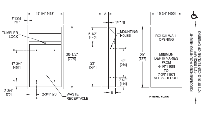 Picture of WASTE RECEPTACLE (4” PROJ., 4” REC.) – SEMI-RECESSED, 12 GALLONS, ASI, Model #20458-CX