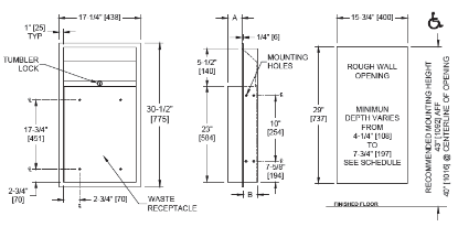 Picture of WASTE RECEPTACLE (8” PROJ., 4” REC.) – SEMI-RECESSED, 18 GALLONS, ASI, Model #20458-DX 