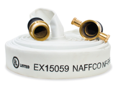 Picture of Fire Hose (Two Layers) Single Jacket  White Colour EPDM Rubber Lined,  with NST Threaded Brass Coupling, Model # NF-FH 65 - NAFFCO