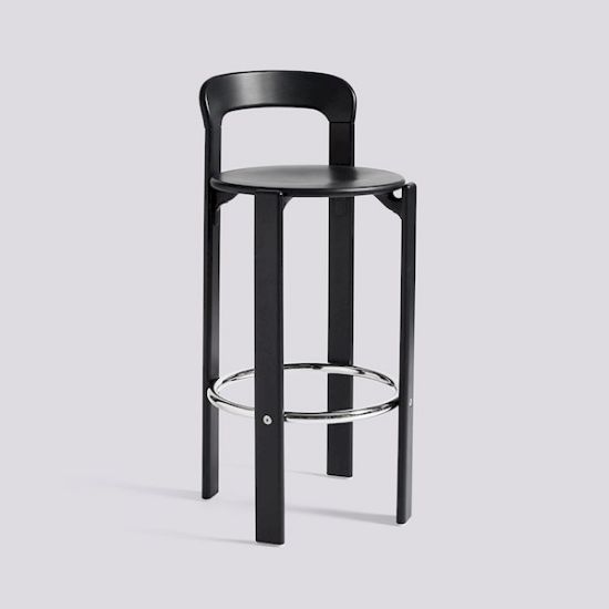 Picture of REY BAR STOOL HIGH 4 LEG BASE H75 STANDARD GLIDER-DEEP BLACK WATER-BASED LACQUERED BEECH, AB795-B589-AA51-01UF, HAY