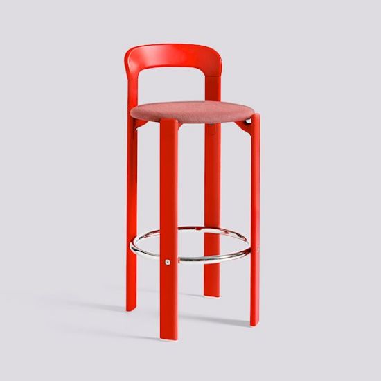 Picture of REY BAR STOOL HIGH 4 LEG BASE H75 STANDARD GLIDER-SCARLET RED WATER-BASED LACQUERED BEECH SEAT UPHOLSTERY-STEELCUT TRIO-636, AB795-B596-AA08-01MD, HAY