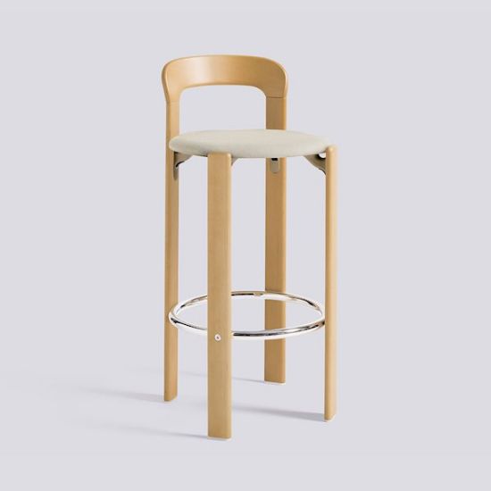 Picture of REY BAR STOOL HIGH 4 LEG BASE H75 STANDARD GLIDER-GOLDEN WATER-BASED LACQUERED BEECH SEAT UPHOLSTERY-STEELCUT TRIO-213, AB795-B602-AA08-01EP,HAY