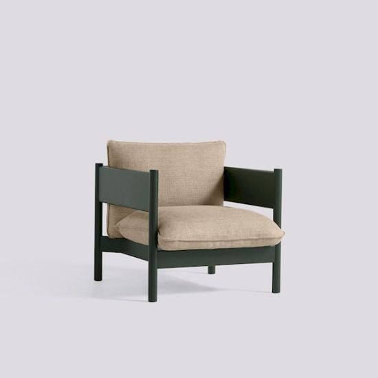 Picture of ARBOUR CLUB ARMCHAIR BOTTLE GREEN WATER-BASED LACQUERED SOLID BEECH FRAME-UPHOLSTERY-LINEN GRID-DARK BEIGE, AB213-A414-AA41-01TR, HAY