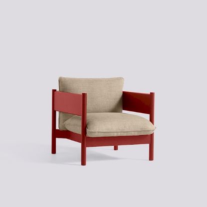 Picture of ARBOUR CLUB ARMCHAIR WINE RED WATER-BASED LACQUERED SOLID BEECH FRAME-UPHOLSTERY-LINEN GRID-DARK BEIGE,AB214-A414-AA41-01TR,HAY 