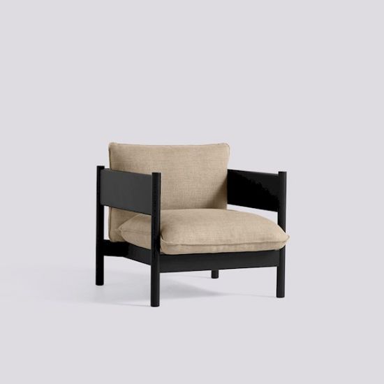 Picture of ARBOUR CLUB ARMCHAIR BLACK WATER-BASED LACQUERED SOLID BEECH FRAME-UPHOLSTERY-LINEN GRID-DARK BEIGE, AB212-A414-AA41-01TR,HAY