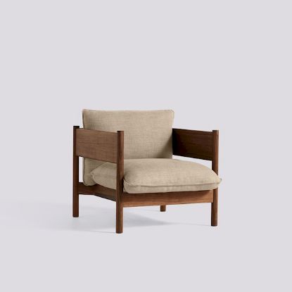 Picture of ARBOUR CLUB ARMCHAIR OILED WAXED WALNUT FRAME-UPHOLSTERY-LINEN GRID-DARK BEIGE,AB216-A414-AA41-01TR, HAY 