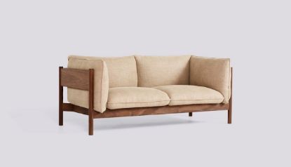 Picture of ARBOUR 2 SEATER OILED WAXED SOLID WALNUT FRAME-UPHOLSTERY-LINEN GRID-DARK BEIGE, AA800-A414-AA41-01TR, HAY