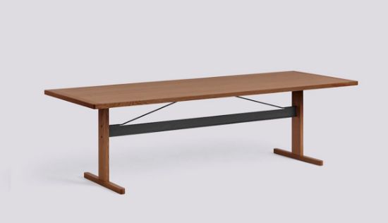 Picture of PASSERELLE TABLE WATER-BASED LACQUERED WALNUT FRAME INK BLACK POWDER COATED CROSSBAR ADJUSTABLE GLIDERS L260 X W95 X H74 4 LEGS-WATER-BASED LACQUERED WALNUT VENEER TABLETOP WATER-BASED LACQUERED SOLID WALNUT EDGE,AB759-B587-AI04, HAY 