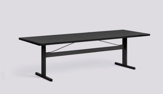 Picture of PASSERELLE TABLE INK BLACK WATER-BASED LACQUERED OAK FRAME INK BLACK POWDER COATED CROSSBAR ADJUSTABLE GLIDERS-L260 X W95 X H74 4 LEGS-INK BLACK WATER-BASED LACQUERED OAK VENEER TABLETOP INK BLACK WATER-BASED LACQUERED SOLID OAK EDGE,AB762-B587-AI05, HAY 