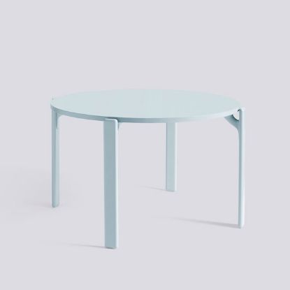 Picture of REY TABLE SLATE BLUE WATER-BASED LACQUERED BEECH FRAME-Ø128 X H74,5-GULL LAMINATE TABLETOP, AB801-B676-AH62, HAY