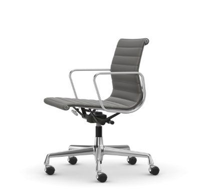 Picture of ALUMINIUM CHAIR EA 118  OFFICE SWIVEL CHAIR WITH ARMREST BACK TILT MECHANISM, LEATHER DIM GREY, vitra.