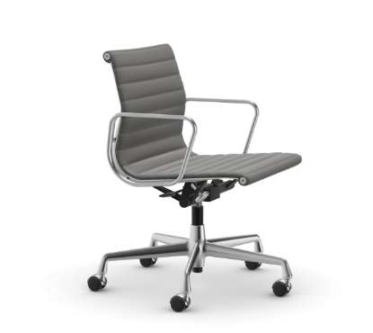 Picture of ALUMINIUM CHAIR EA 118  OFFICE SWIVEL CHAIR WITH ARMREST BACK TILT MECHANISM, LEATHER DIM GREY, vitra.