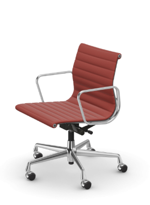 Picture of ALUMINIUM CHAIR EA 118  OFFICE SWIVEL CHAIR WITH ARMREST BACK TILT MECHANISM,  RED/COGNAC, vitra. 