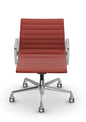 Picture of ALUMINIUM CHAIR EA 118  OFFICE SWIVEL CHAIR WITH ARMREST BACK TILT MECHANISM,  RED/COGNAC, vitra. 