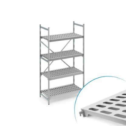 Picture of STATIONARY SHELVING SET NORM 12 WITH LOUVRED SHELF, 4 TIER, RS-N12-KR/1200×500×1800 ,N12KR12005001800