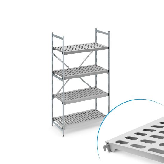 Picture of STATIONARY SHELVING SET NORM 12 WITH LOUVRED SHELF, 4 TIER, RS-N12-KR/1500×500×1800 ,N12KR15005001800