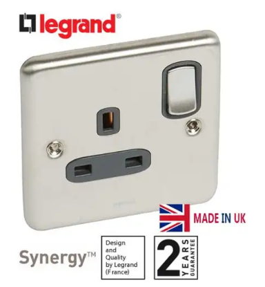Picture of Double Pole British Std Synergy -1 Gang switched -13A -250V~ -Auth. Brush. Stain. Steel Model LEG.833060- LEGRAND