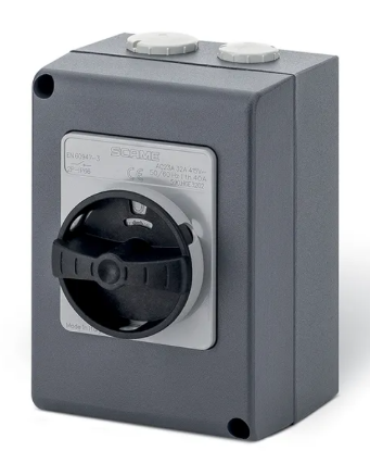 Picture of Enclosed Switch Disconnector, 20A, 3P+N, IP66, 105x150x82mm, Y1 IK10, General, Die Cast Aluminium, Grey/Black Model SCAME.590-HGE2005- SCAME